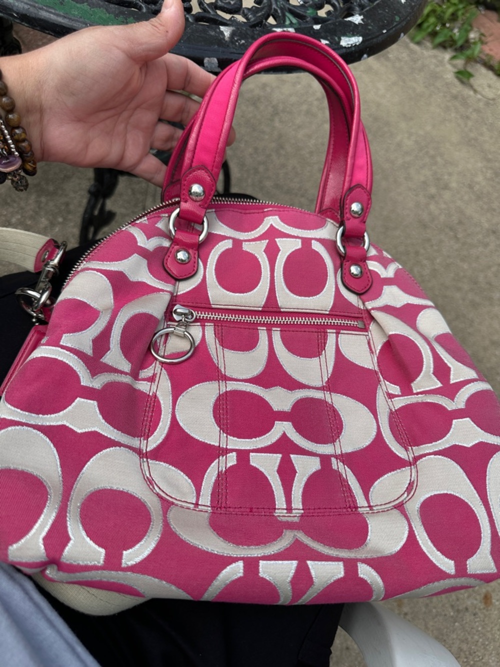 Coach Poppy Pink and Ivory Signature Shoulder Crossbody Bag